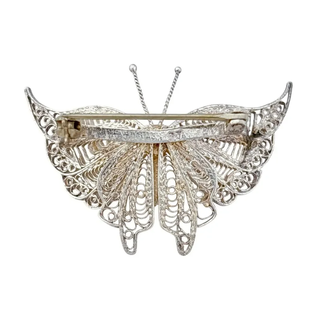 Vintage Sterling Silver 925 Filigree Butterfly Brooch